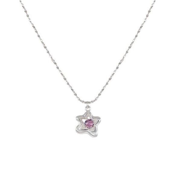 Sterling Silver Forget Me Not Flower Necklace Tiny CZ Flower Dainty Pendant - Picture 3 of 7